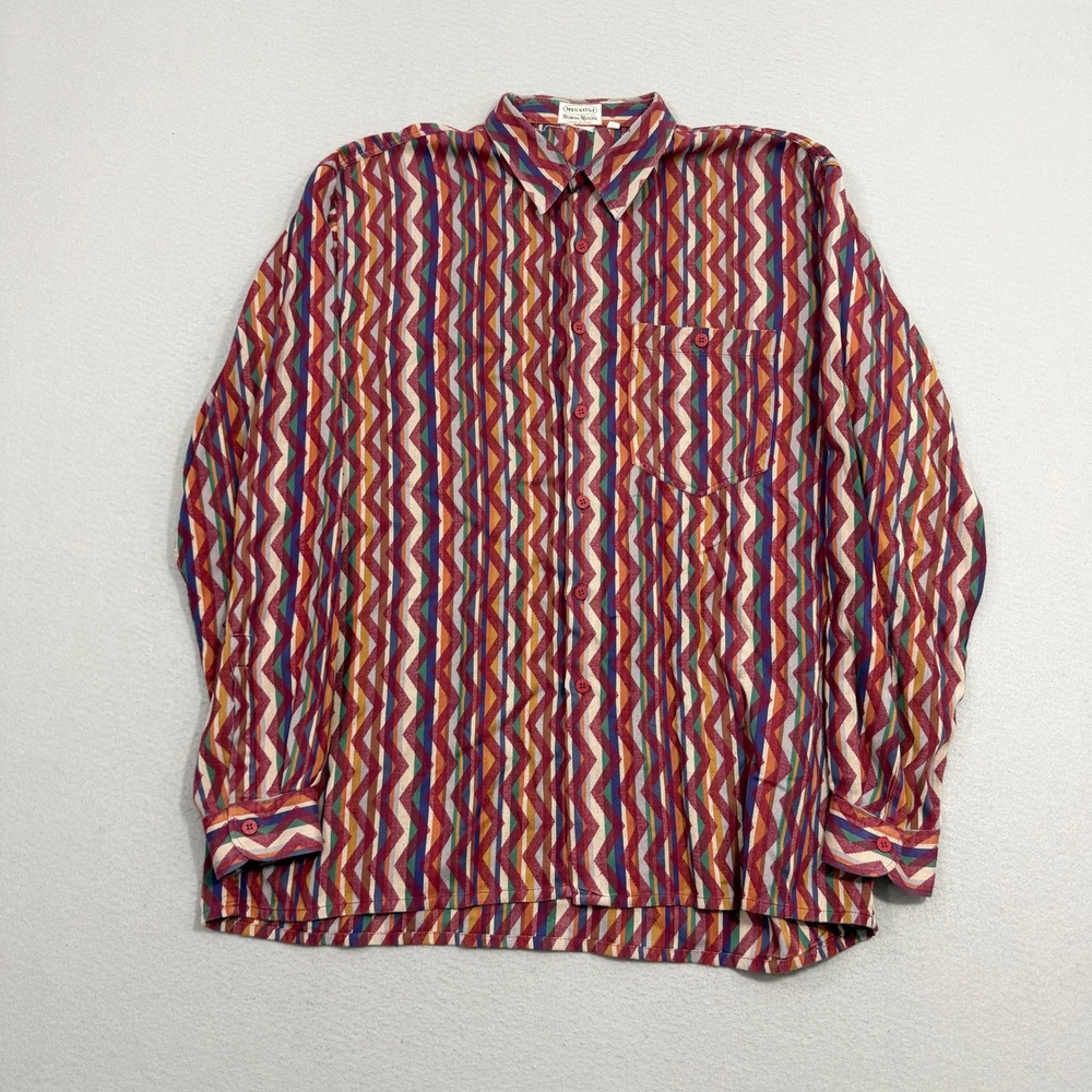 Vintage Missoni Neiman Marcus Button Shirt Mens 54 Multicolor Zig Zag Preppy 90s